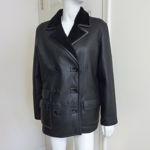 THEORY Reversible Double-Breasted Shearling Lambskin Jacket - Picture 5 of 14